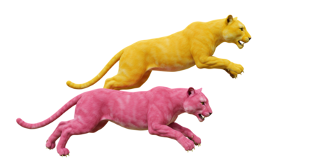 Two Colorful Panthers Running in Mid-Air with Dynamic Motion and Energy