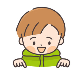 下を指さす子どものイラスト（主線あり）