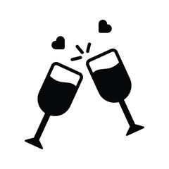 An icon of love toast wine glasses in glyph style