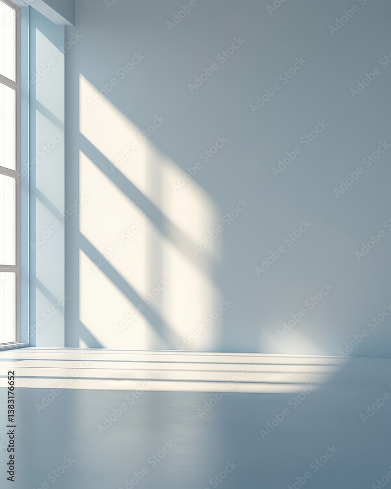 Poster serene interior space with window light casting shadows on empty wall and floor creates minimalist a