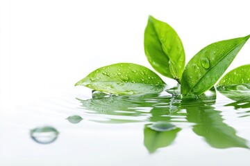 Fresh green leaves on water
