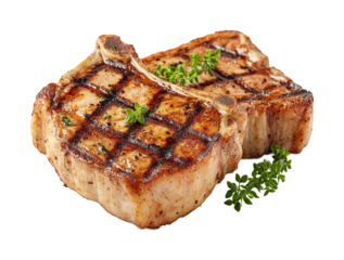 Grilled pork chops kitchen food home isolated on transparent background