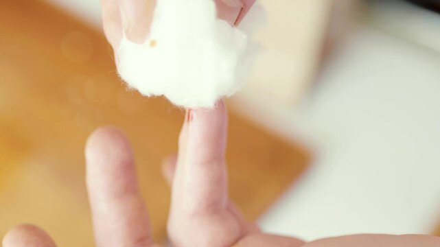 Close-up of a man's  finger cut in blood with a kitchen knife on a background. Injured finger with bleeding open cut wound.