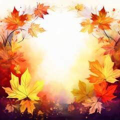 Obraz premium beautiful border frame of autumn-themed painting with autumn leaves and soft abstract white background with copy space