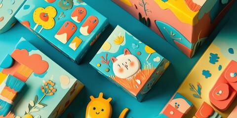 Vibrant packaging for children toys with playful illustrations
