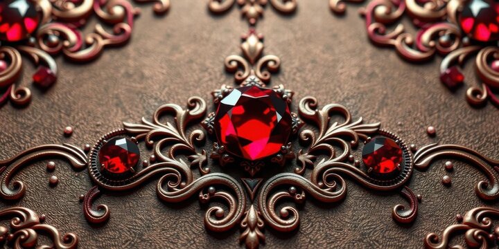 Luxurious Red Gemstones Ornate Gold Filigree Design