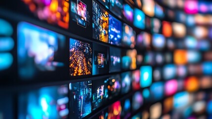Streaming video concept with digital content flowing across screens, representing the future of media consumption and the seamless communication network of social platforms