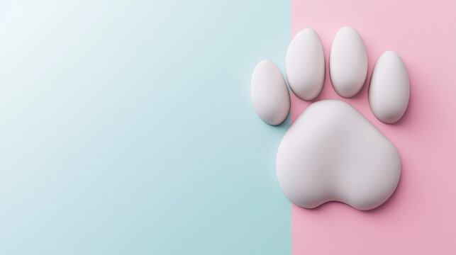 Cute paw of cat and dog on isolated background, copy space. Design for pet spa poster, national cat day banner, flyer, greeting, card, cover, post, promotion, April 11 Event