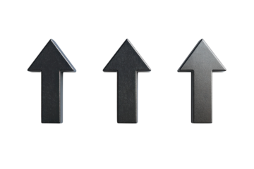 Three black upward arrows arranged in a row on a light background showcasing direction and progress