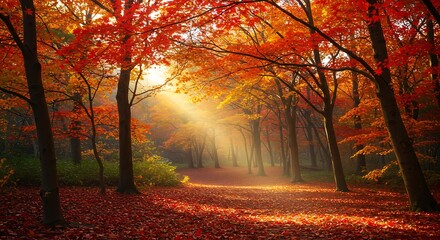 Fototapeta premium Autumn's Golden Embrace AI Generated