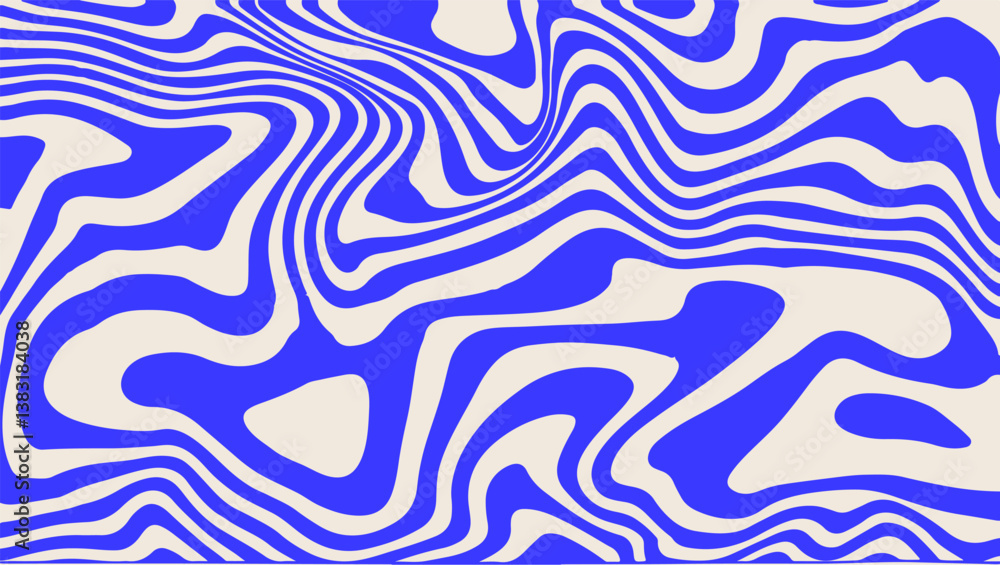 Aufkleber blue wavy lines abstract background. trendy psychedelic retro style backdrop. waves, swirl and twirl