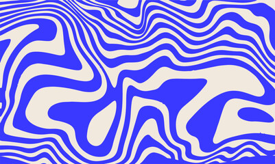 Blue wavy lines abstract background. Trendy psychedelic retro style backdrop. Waves, swirl and twirl pattern. Twisted distorted vector texture. Y2k aesthetic design.