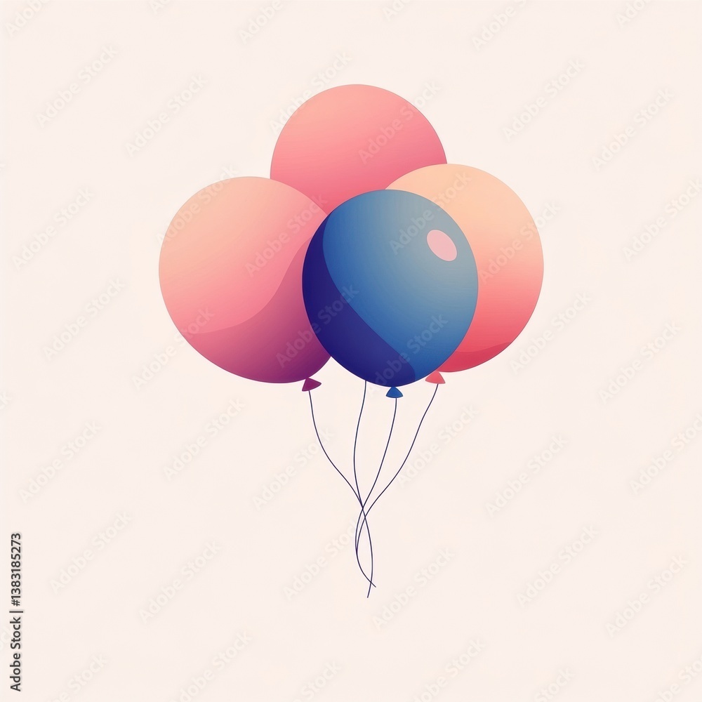 Poster colorful balloons floating in a minimalist design, perfect for festive occasions or celebrations cre