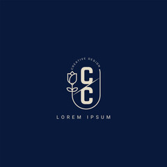 Letter C and CC creative logo with beauty floral concept premium vector