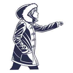 silhouette winter coat drawing on white background 