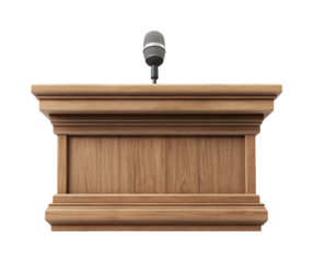 Public speaking event at conference hall speech podium view isolated on transparent background