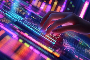 Interactive data visualization on a glowing touchscreen