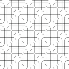 Abstract geometric pattern with crosses, stripes, lines. Seamless vector background. White and black ornament. Modern reticulated graphic design.