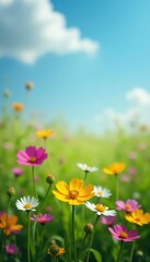 Fototapeta premium Blooming wildflowers in a meadow, wildflowers, fields