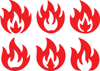 Fire icon silhouette vector set