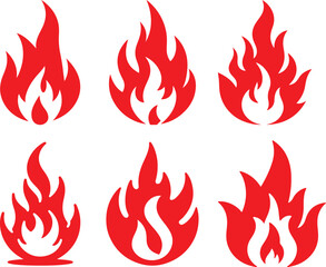 Fire icon silhouette vector set
