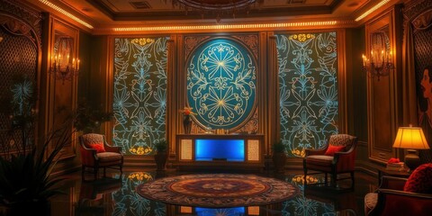 Fototapeta premium Luxurious Interior Design Elegant Room with Teal Accents Ornate Details