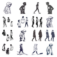 silhouette winter coat drawing on white background 