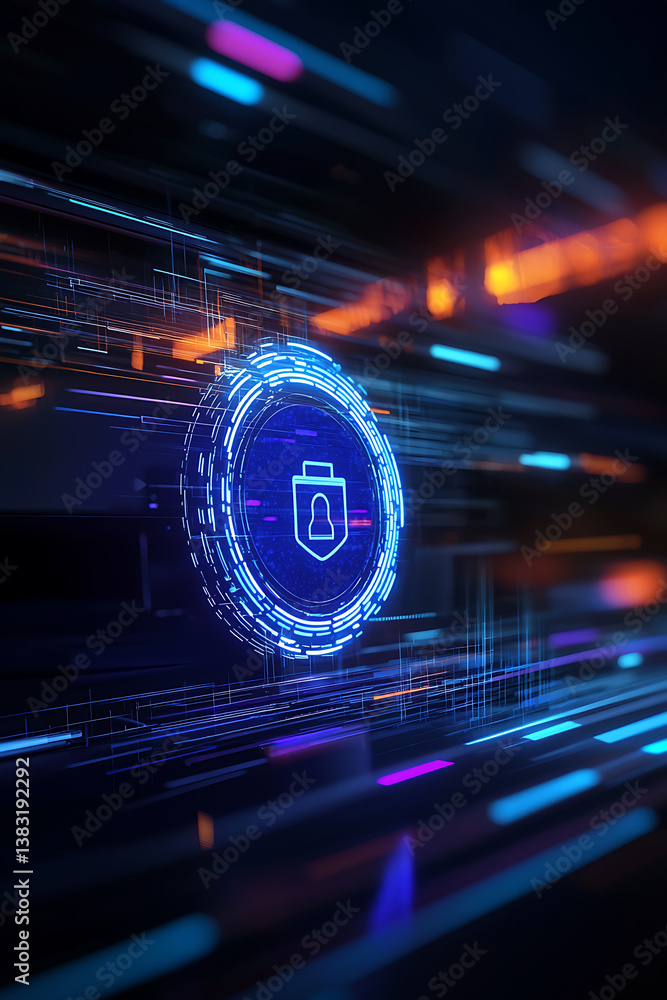 Poster exploring cybersecurity innovations digital realm graphic design futuristic environment abstract vie