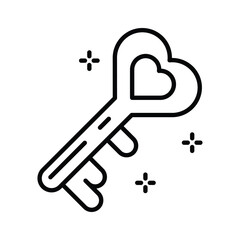 An editable linear style icon showing heart love key