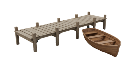 Rustic Wooden Dock with a Classic Rowing Boat Perfect for Scenic Lakeside Views