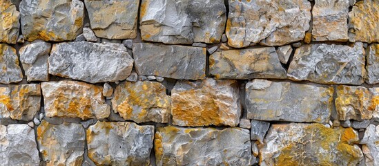 Obraz premium Rustic stacked stone wall with weathered textures and earth tone colors