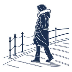 silhouette winter coat drawing on white background 