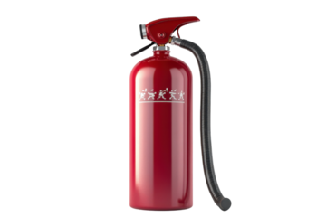 A bright red fire extinguisher is ready for action indoors, highlighting safety