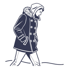 silhouette winter coat drawing on white background 