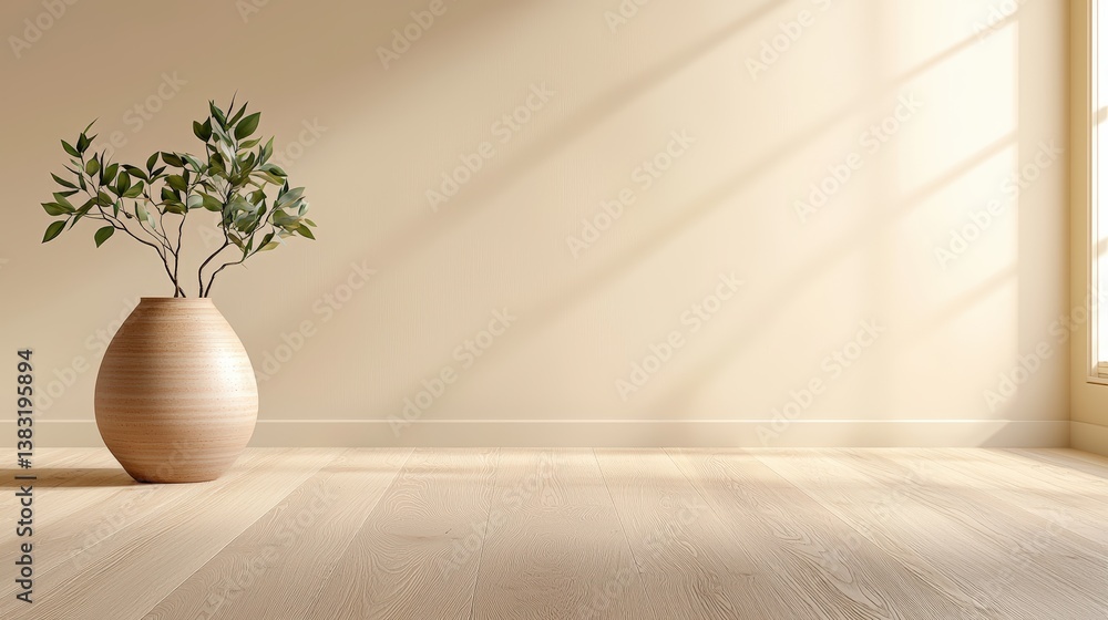 Poster serene minimalist interior scene showcasing simple design elements with natural light and clean line