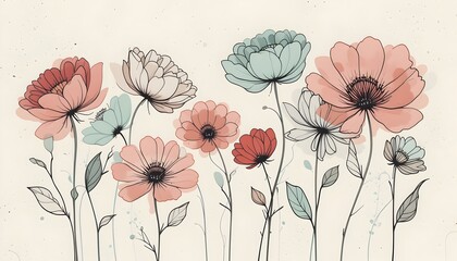 Elegant Watercolor Floral Illustration Pastel Pink, Peach, and Teal Blooms