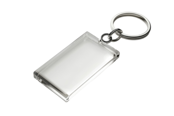 Elegant and simple clear keychain resting on a smooth surface, highlighting its pristine design