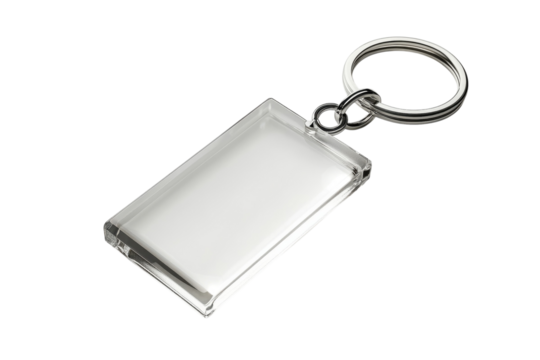 Elegant and simple clear keychain resting on a smooth surface, highlighting its pristine design