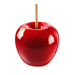 Glossy Red Candy Apple on Stick Isolated on Transparent Background