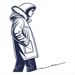 silhouette winter coat drawing on white background 