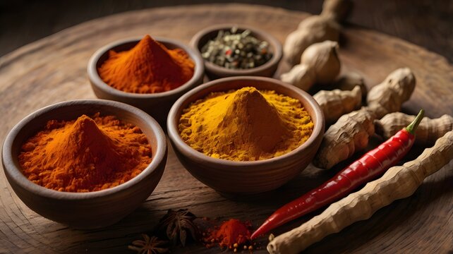 a closeup of spices like turmeric cumin paprica