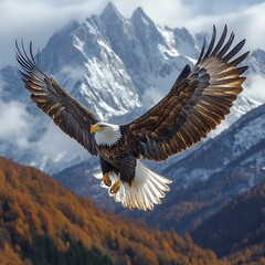 Fototapeta premium Fierce bald eagle hunting in mount airy high resolution picture