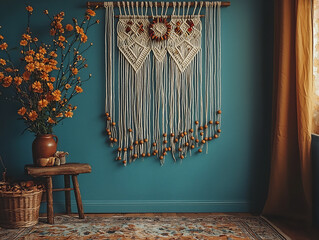 diy spring-themed macrame wall hanging,