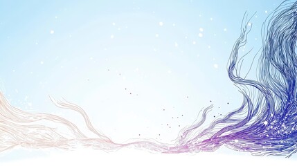 Abstract Flowing Particles Beige, Purple, and Blue Swirls on Light Blue Background