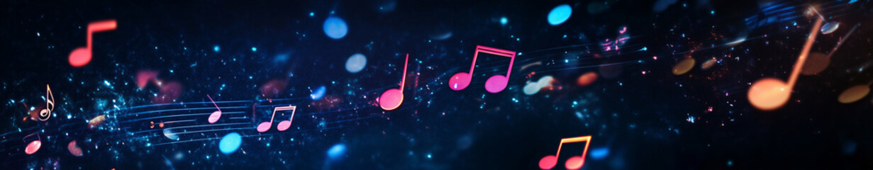 Obraz premium Deep blue dark abstract musical notes background banner
