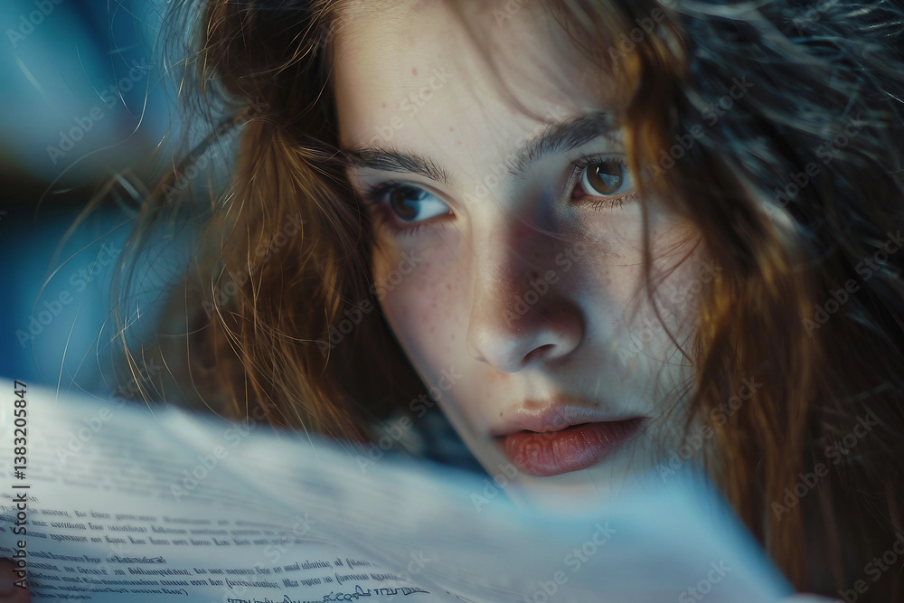 Poster generative ai image of focused student learning and preparing for upcoming exam in quiet study envir