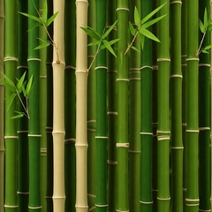 Obraz premium Vertical Bamboo Stalks with Green Leaves on Natural Background