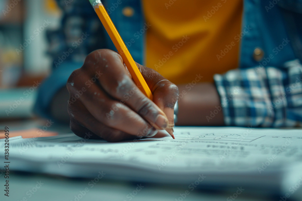 Poster generative ai image of focused student learning and preparing for upcoming exam in quiet study envir
