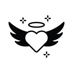 Creatively designed glyph icon of angel love wings