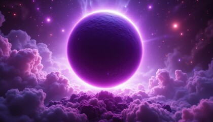 Fototapeta premium Purple Planet Ascending Above Cloudy Cosmos